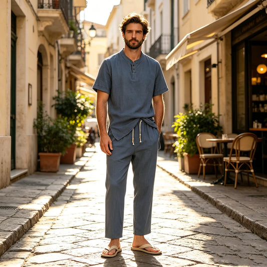 🔥【M-5XL】【Tričko + nohavice】Nový módny ležérny pánsky dvojdielny set, voľný strih✅Platba na dobierku