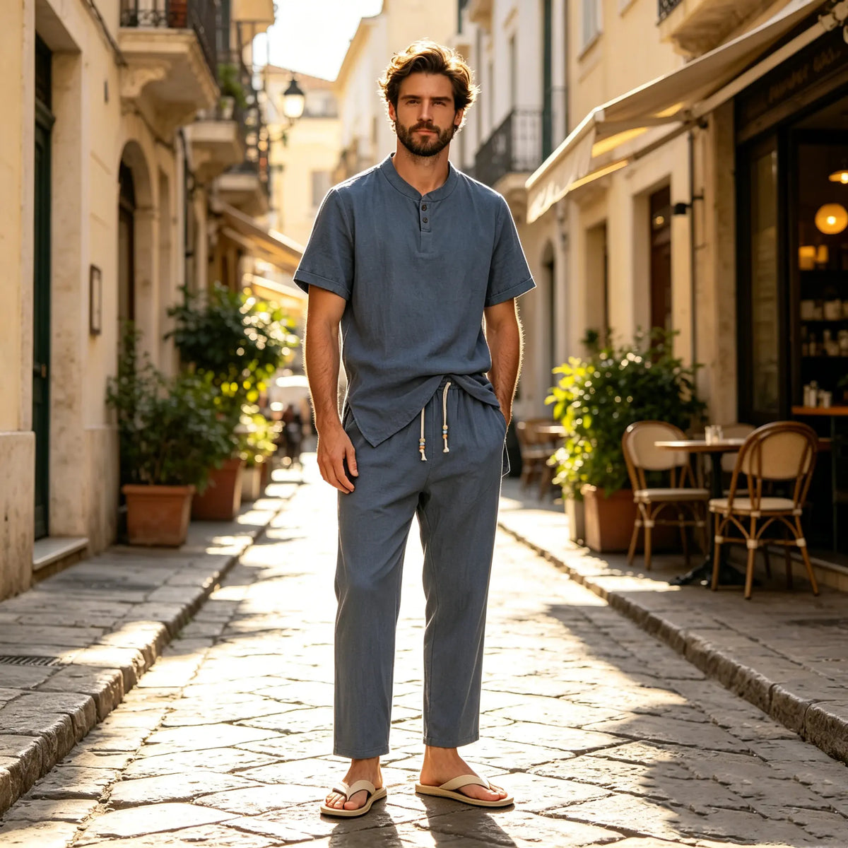 🔥【M-5XL】【Tričko + nohavice】Nový módny ležérny pánsky dvojdielny set, voľný strih✅Platba na dobierku