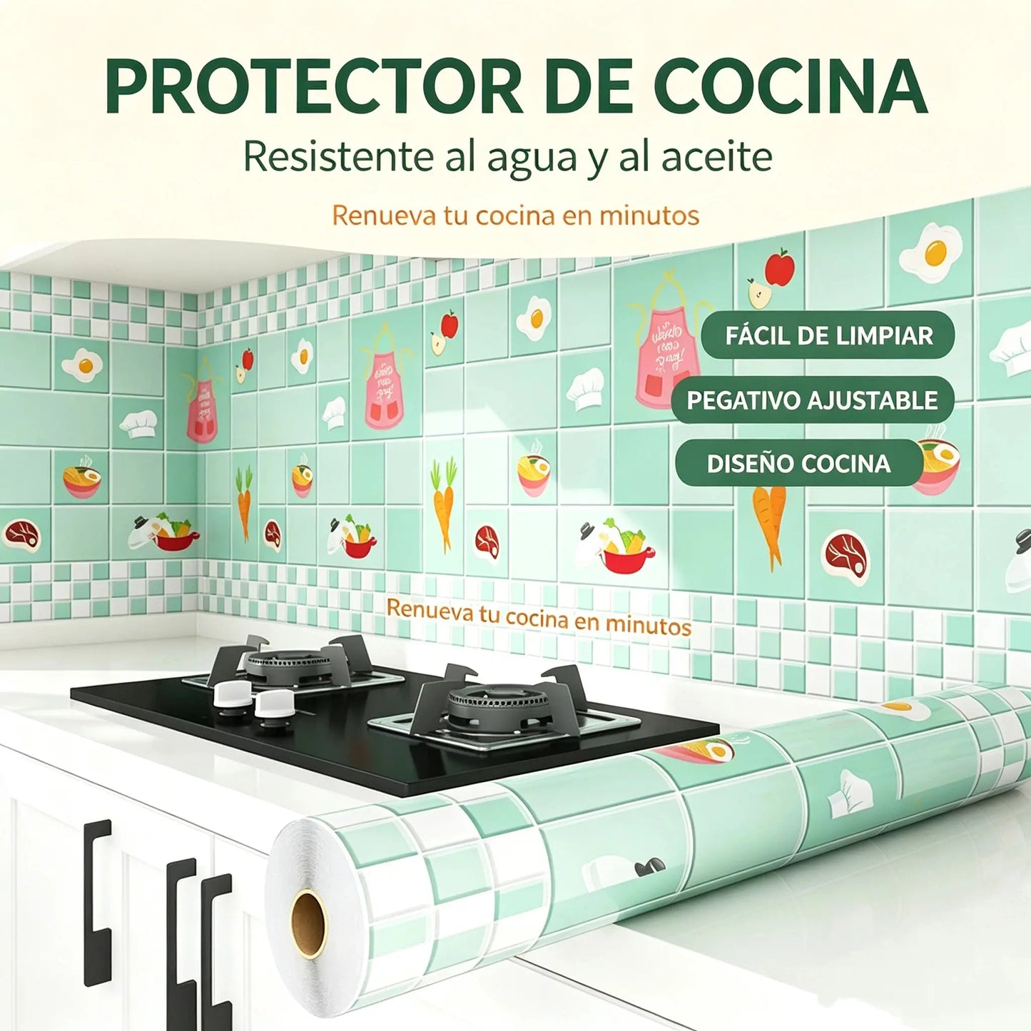 Pegatinas resistentes al aceite para la cocina, papel pintado autoadhesivo impermeable, protector para la encimera.