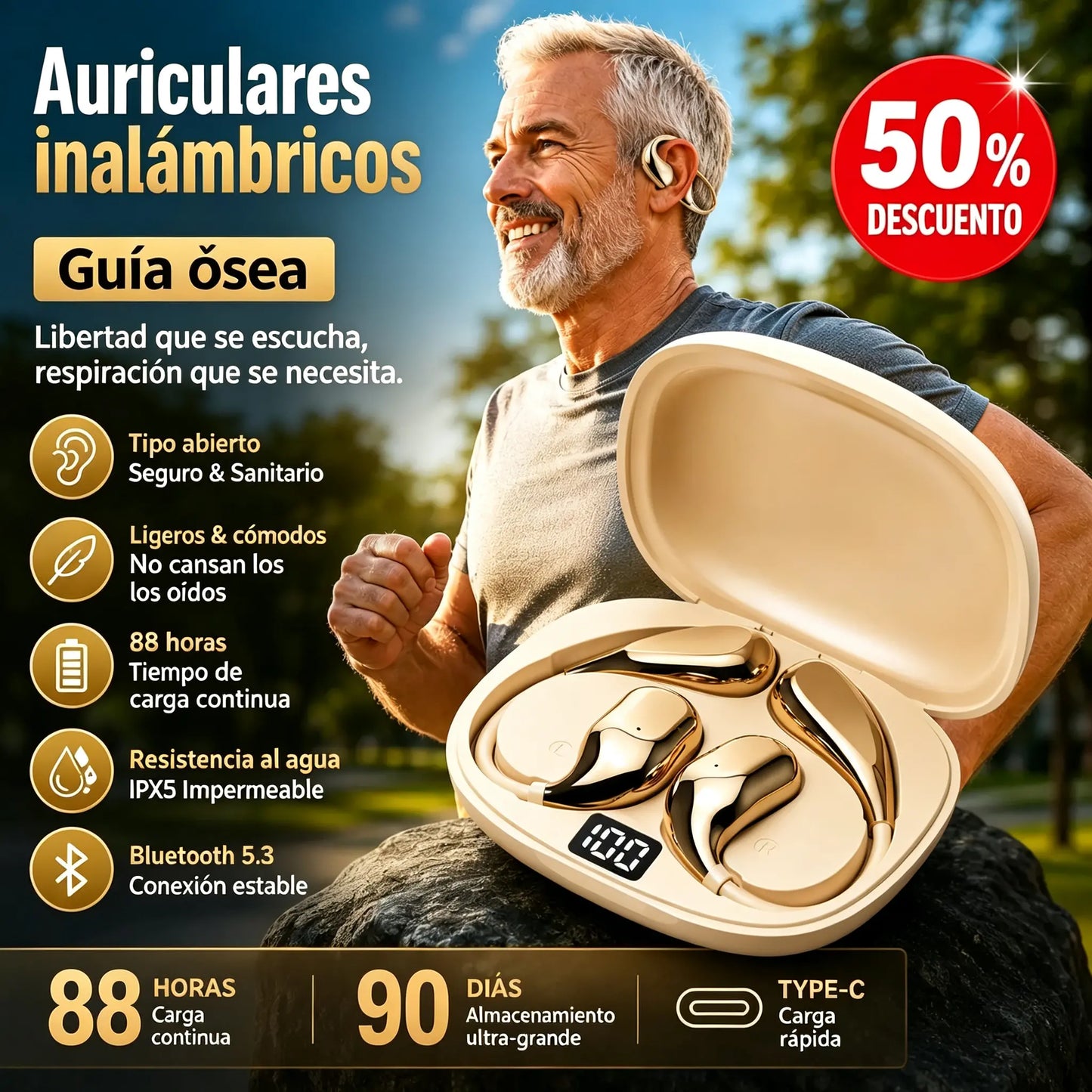 🔋Auriculares inalámbricos Bluetooth sin almohadilla integrada, con gancho para la oreja y conducción ósea🎙️🎧
