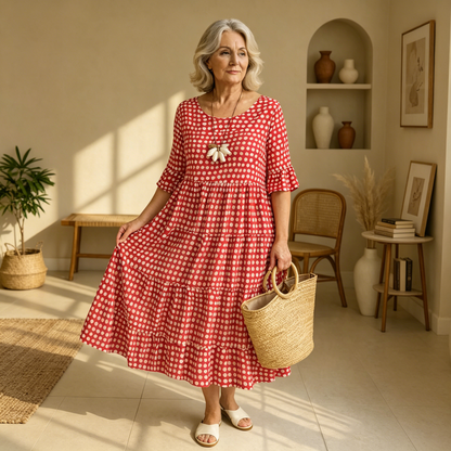 【S-4XL】Iris | Vestido midi beige de manga corta
