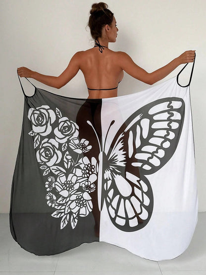 ✨【Nuevo producto con descuento】🦋🦋Nuevo traje de baño playero de gasa con estampado de mariposas para mujer 2025