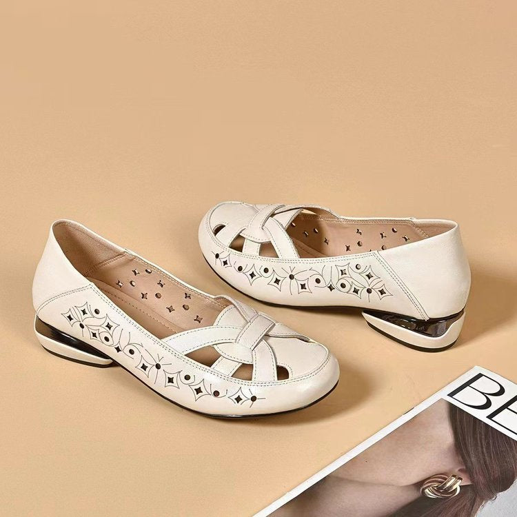🥰Precio más bajo por tiempo limitado💞【35-40】Nuevos zapatos de mujer de piel auténtica con punta redonda y tacón bajo (modelo 2026)