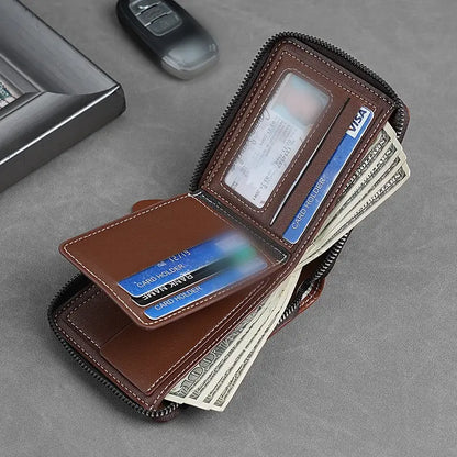 🔥🔥Nueva y elegante cartera corta de cuero genuino para hombre, resistente a los arañazos y duradera.