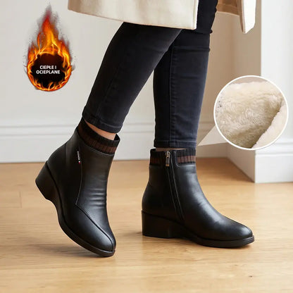 【35-41】Botines de cuero para mujer, botas de invierno forradas de felpa, calzado para personas mayores, botas con suela blanda para madres