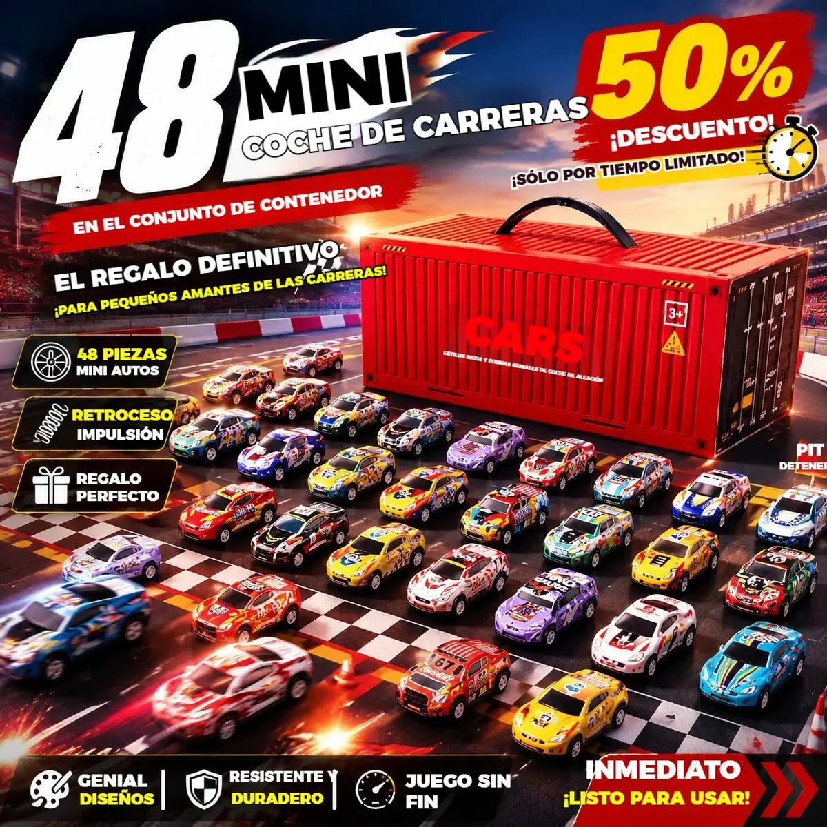 Oferta especial: 50 % de descuento🎁 48 minicoches con mochilas plegables y garajes integrados