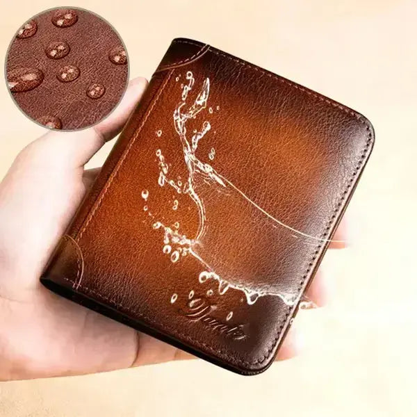✨ Cartera de cuero genuino para hombre con protección RFID, compacta y elegante