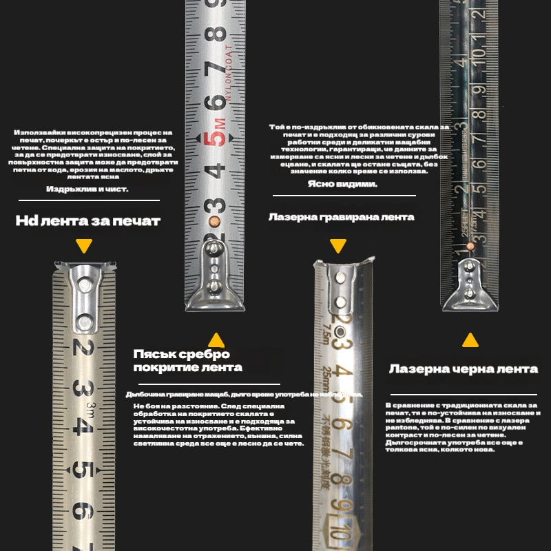 🏗️⚙️📏🔥Висококачествена куха стоманена ролетка, водоустойчива, удароустойчива, високопрецизна ролетка от неръждаема стомана, може да се пере.