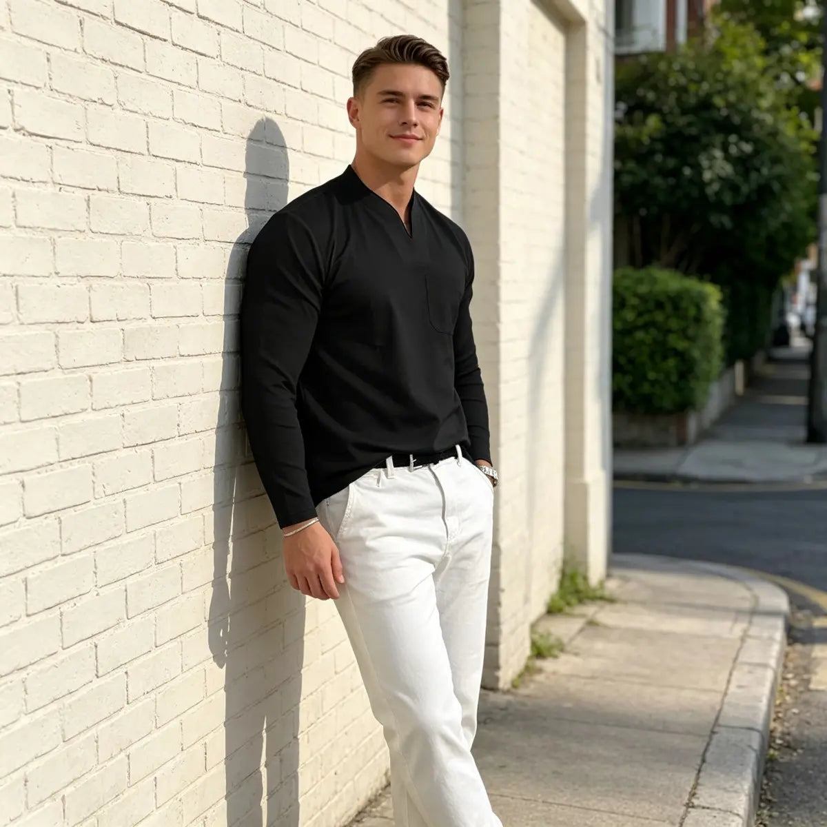 🔥⏳【S-5XL】Nueva camiseta de cuello en V de algodón elástico para hombre
