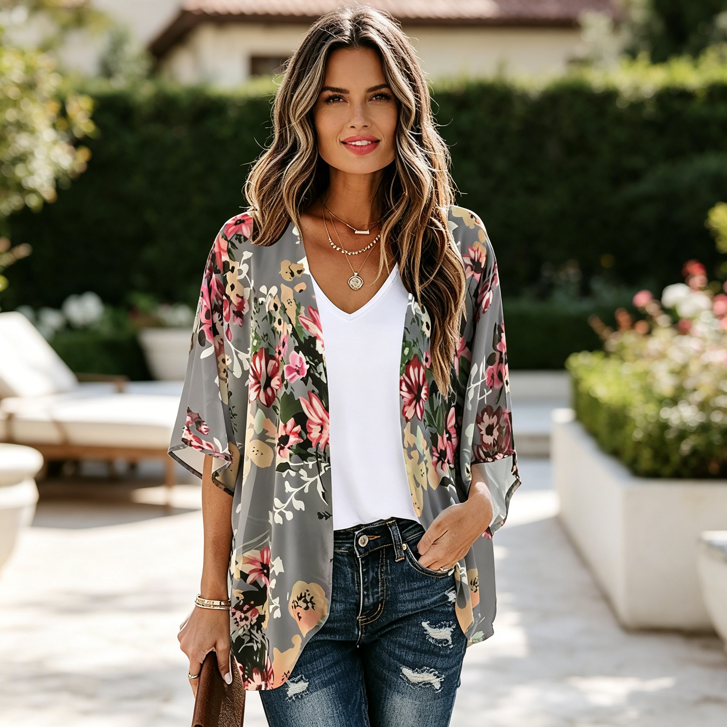 🌸Camisa Holgada de Mujer 2026, Blusa Estilo Kimono con Mangas Abombadas y Estampado Floral