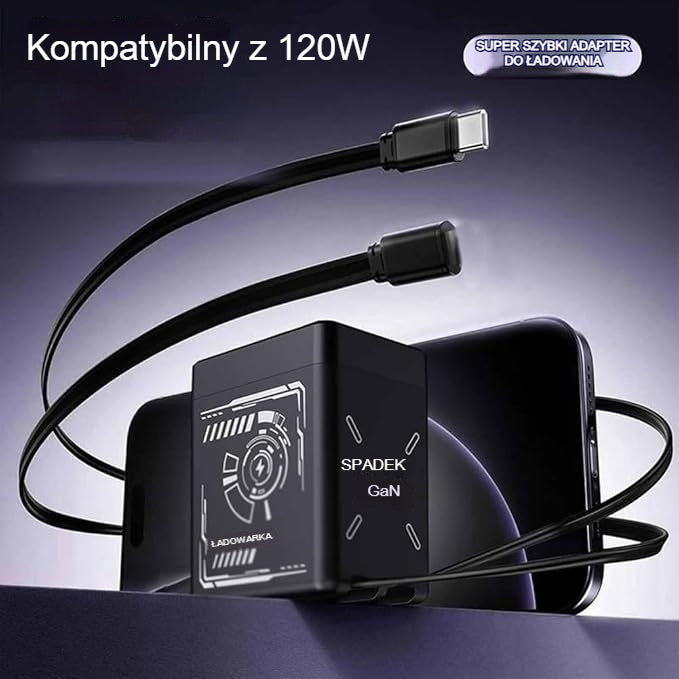⚡ Szybka ładowarka 2 w 1 GaN 120W do iPhone'a, smartfonów i tabletów 🔋