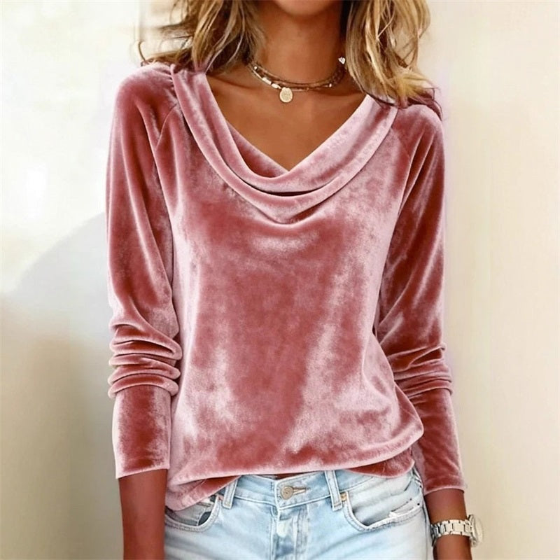 2025 Nova modna ženska enobarvna seksi žametna majica z dolgimi rokavi in puloverjem