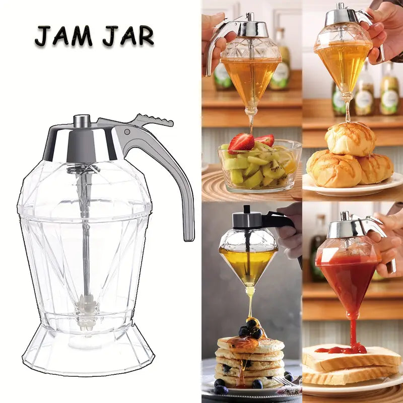 🐝【Оферта за ограничено време】🍯🧉Диспенсър за меден сироп от стъкло с ромбовиден мотив, съд, устойчив на прокапване, със стойка, идеален за мед, кленов сироп и зехтин, стилен аксесоар за кухня и кафене.