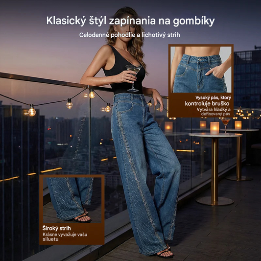 🌼【Jarné ponuky】✨Dámske džínsy so širokými nohavicami a zdobené kamienkami