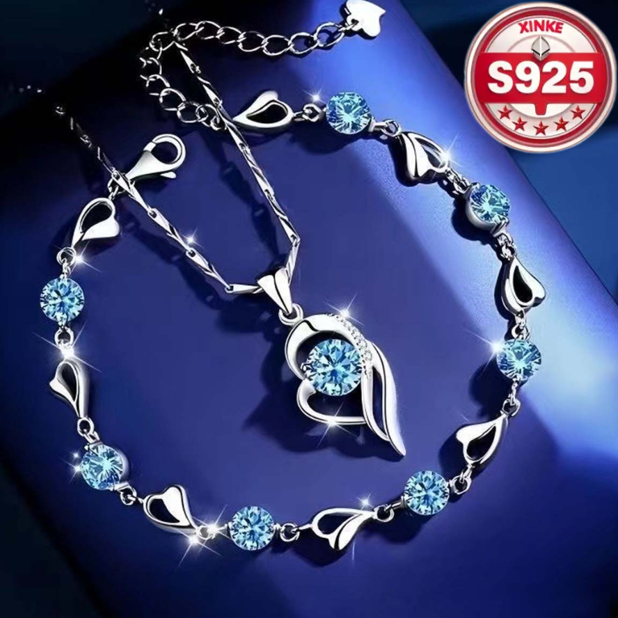 ✨💎【50 % zľava】Sada náramku a náhrdelníka zo striebra 925 Srdce oceánu