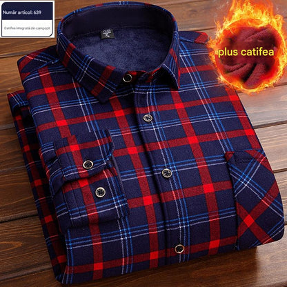 🔥👔【L-4XL】Jesenná zima zamatová kockovaná teplá košeľa ✅【45-95kg】 3809332