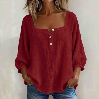 🌸【45-9G KG】Camisa Casual de Manga 3/4 para Mujer Blusa Elegante y Transpirable de Verano Top Holgado Color Liso