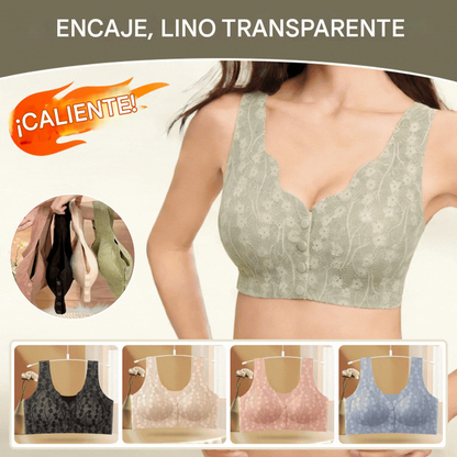 😍👙Talla grande 40-100 kg【Paquete de 3】✨Sujetador de encaje con cierre frontal sin aros para mujer con gran sujeción