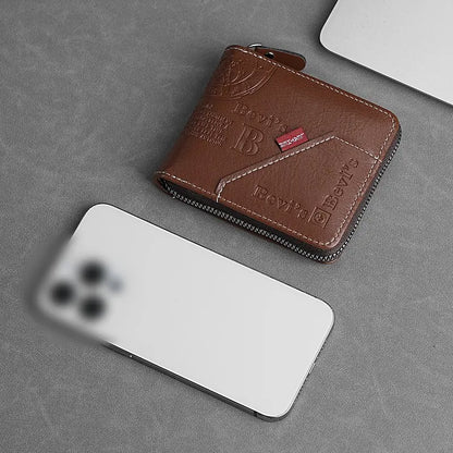 🔥🔥Nueva y elegante cartera corta de cuero genuino para hombre, resistente a los arañazos y duradera.
