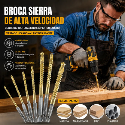 🛠️🔩【1 juego de 6 piezas】Taladro de sierra para madera con vástago hexagonal de acero de alta velocidad