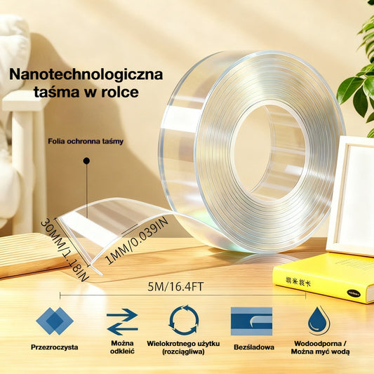 💧【2 sztuki】 Dwustronna taśma nano o wysokiej przyczepności, przezroczysta taśma akrylowa, wodoodporna i pyłoszczelna