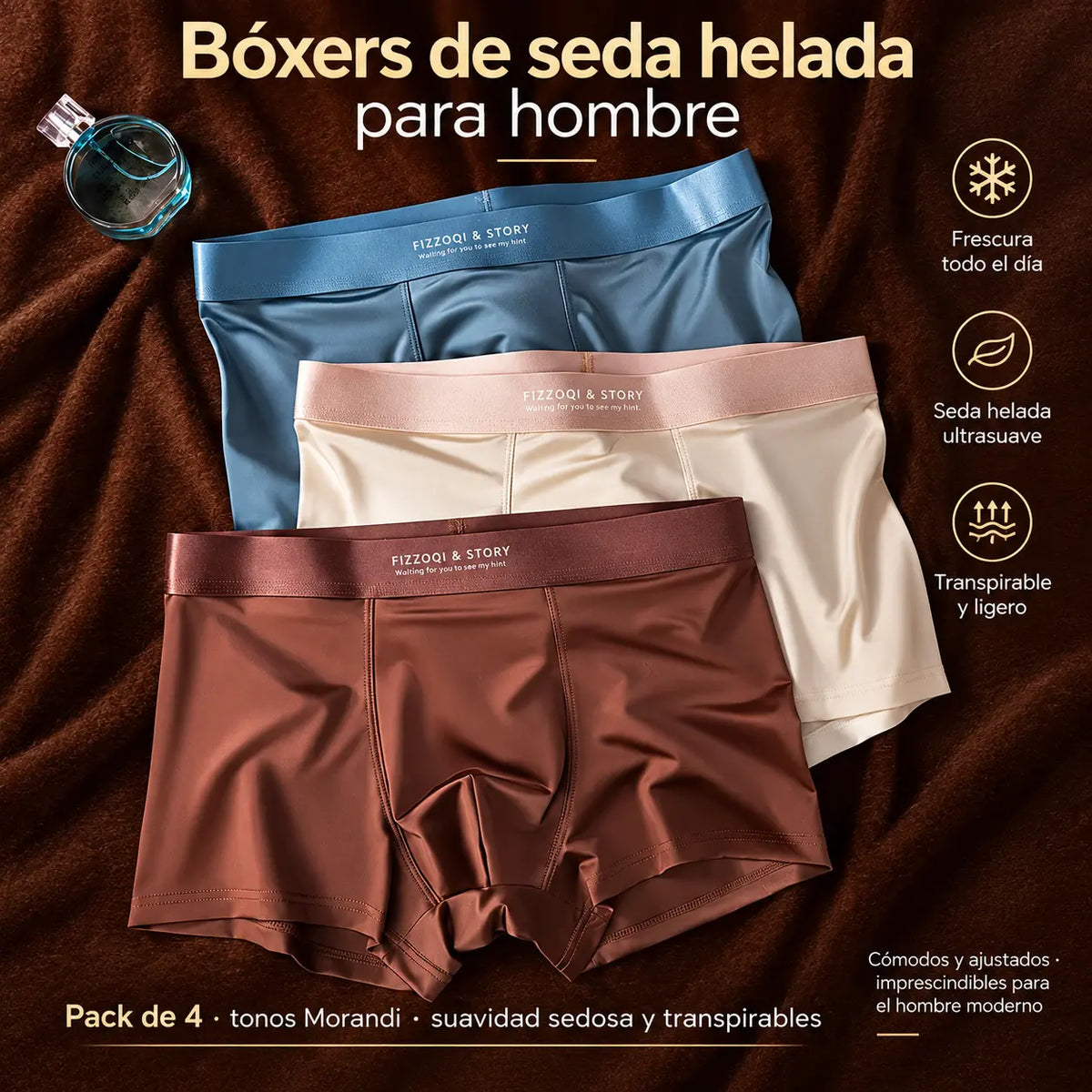 🔥【4 piezas】Ropa interior masculina nueva, bóxers con acabado satén, ropa interior masculina
