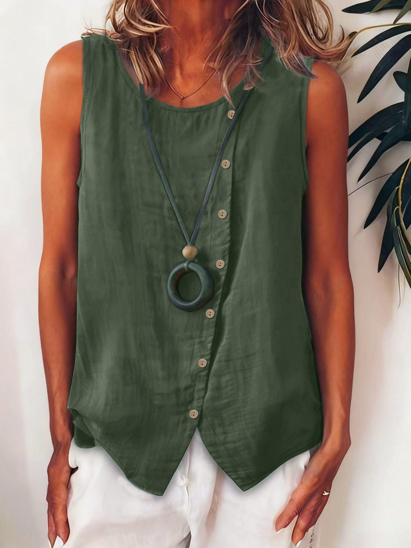 Blusa sin mangas elegante para mujer 2026 – Diseño suelto con botones y estilo casual chic