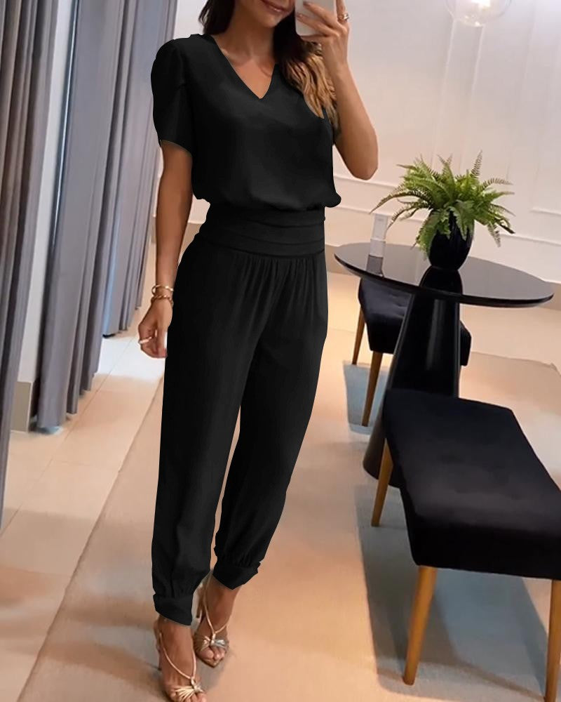 💥✨【Rozmiar S-2XL】 Nowe damskie swobodne wygodne zestawy dwuczęściowe z nadrukiem, wiosna-lato 2026 【Krój w kształcie litery V, krótki rękaw + spodnie】