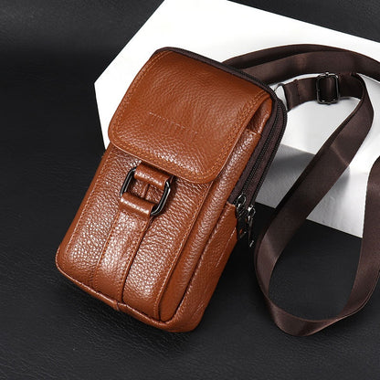 👍👍Riñonera de cuero genuino para hombre - 7.2 pulgadas