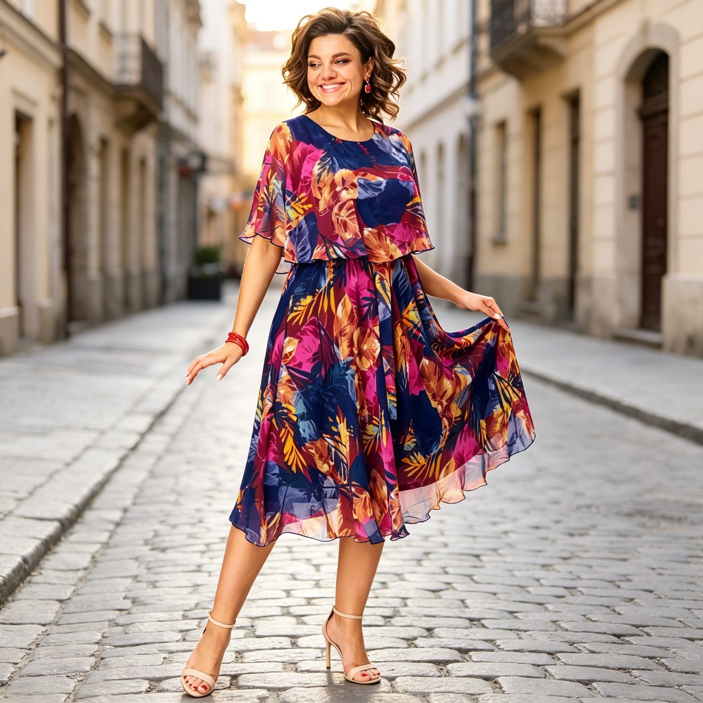 💃☀️【S-5XL】Vestido de malla estampado: corte ajustado, favorecedor y fácil de combinar.