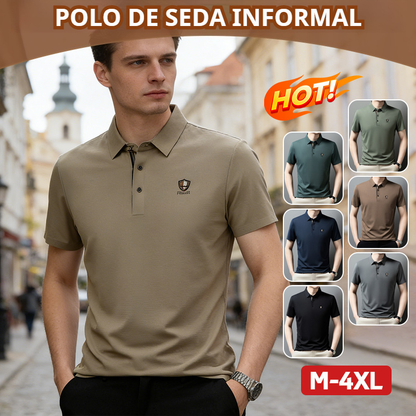 👔【M-4XL】Verano 2026 Nuevo polo casual con solapa de media manga de seda helada