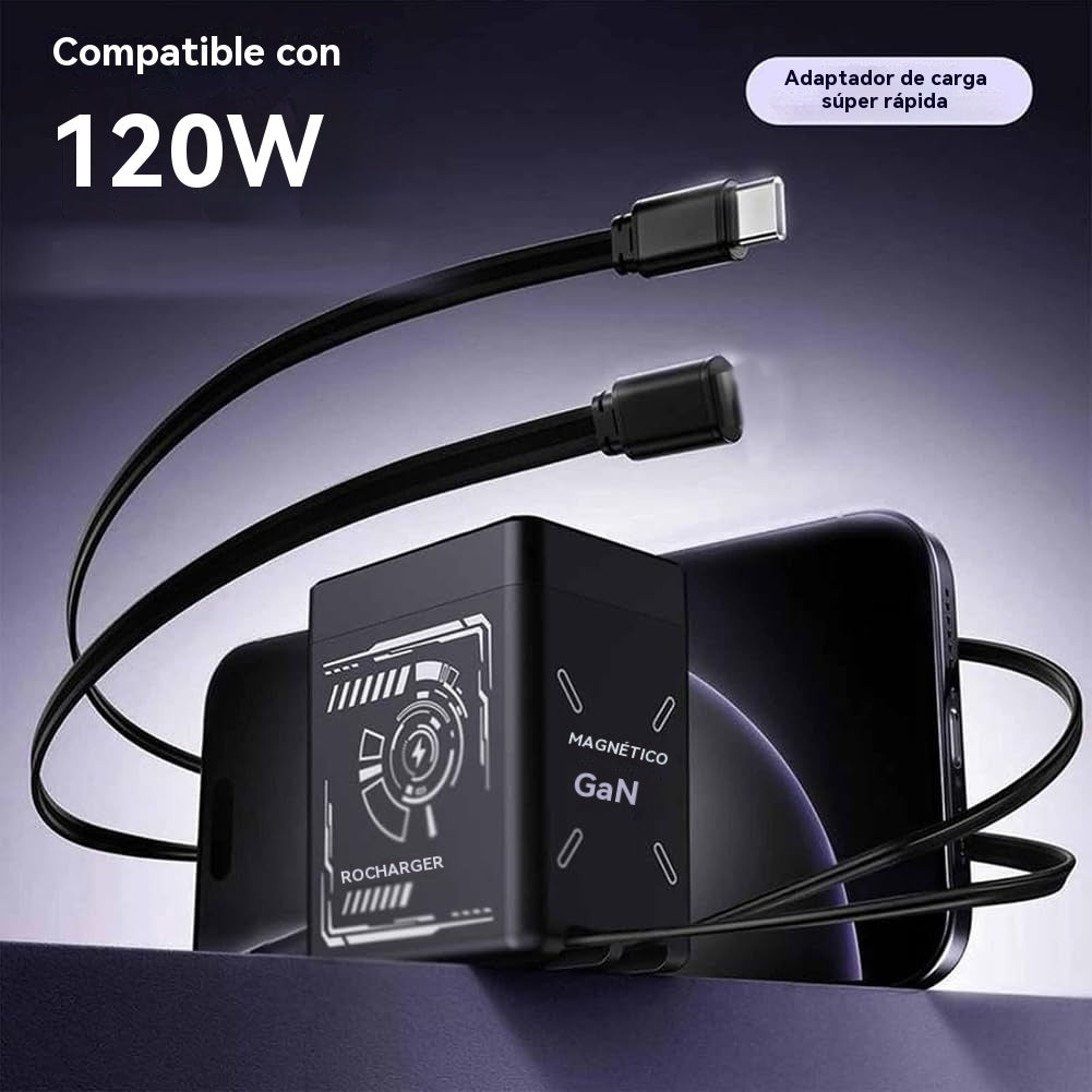 ⚡Cargador rápido 2 en 1 compatible con GaN de 120 W para iPhone, teléfonos móviles y tabletas.