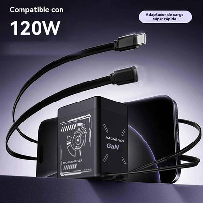 ⚡Cargador rápido 2 en 1 compatible con GaN de 120 W para iPhone, teléfonos móviles y tabletas.