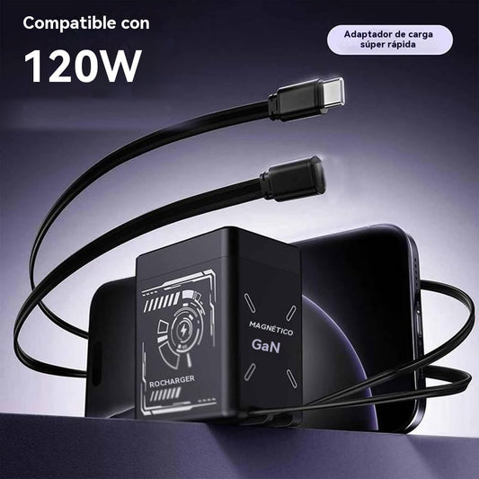 ⚡Cargador rápido 2 en 1 compatible con GaN de 120 W para iPhone, teléfonos móviles y tabletas.