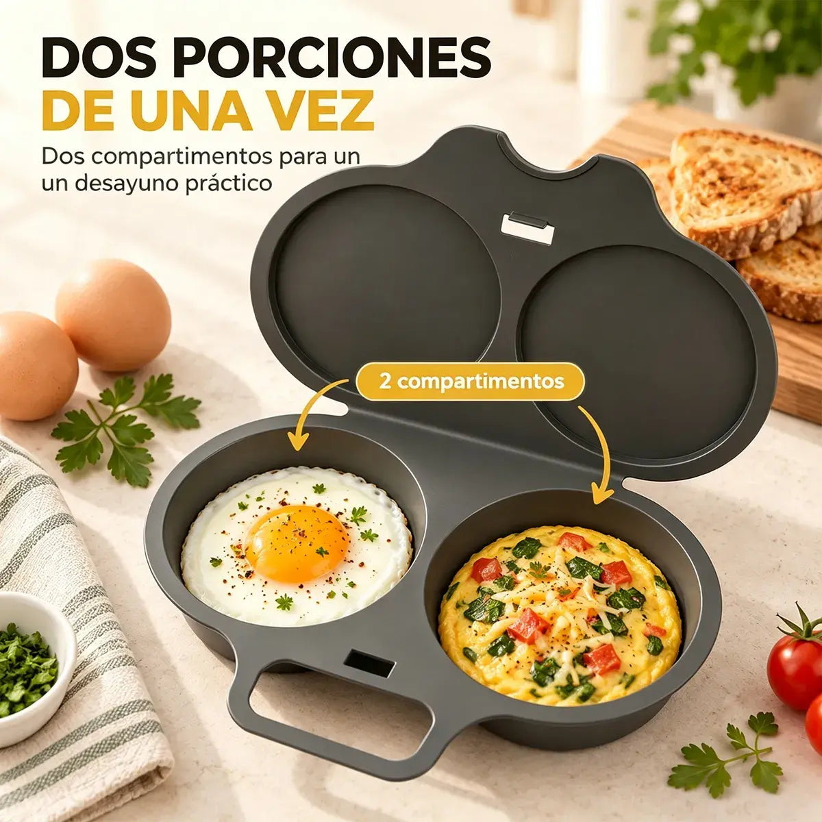 🎁2 piezas 24€💥Escalfador de huevos para microondas: doble cavidad, antiadherente y fácil de limpiar.🏠