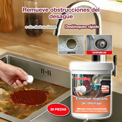🔥50% DE DESCUENTO 【2 por 26 euros】❤️ Potentes pastillas efervescentes limpiadoras que disuelven rápidamente las obstrucciones causadas por el cabello graso, desatascando los desagües; además, son desodorantes y antibacterianas.