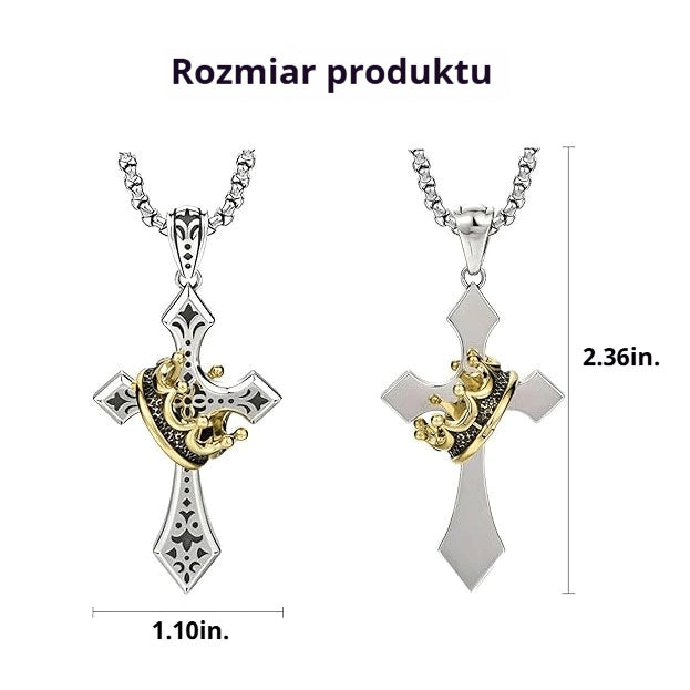 👑✝️ Naszyjnik vintage z krzyżem i koroną – symbol wiary, siły i codziennej ochrony