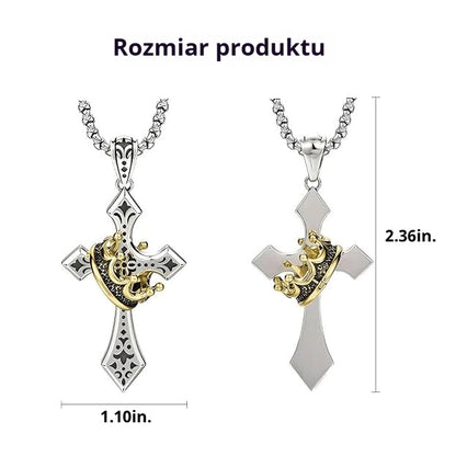 👑✝️ Naszyjnik vintage z krzyżem i koroną – symbol wiary, siły i codziennej ochrony