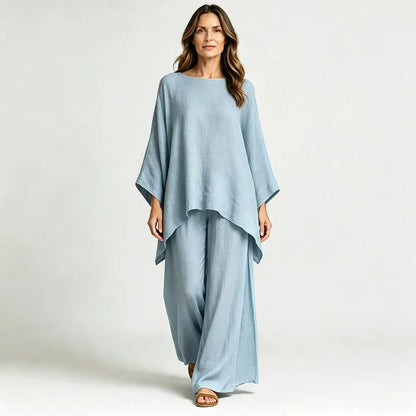 【S-3XL】🌸✨Oferta por tiempo limitado - Conjunto de mujer de camisa holgada básica y pantalón de lino