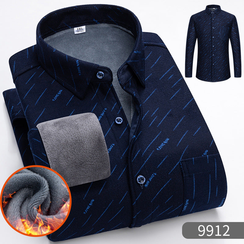 🔥【VENTA CALIENTE】🔥👔【L-5XL】 Camisa de negocios de manga larga cálida para otoño e invierno