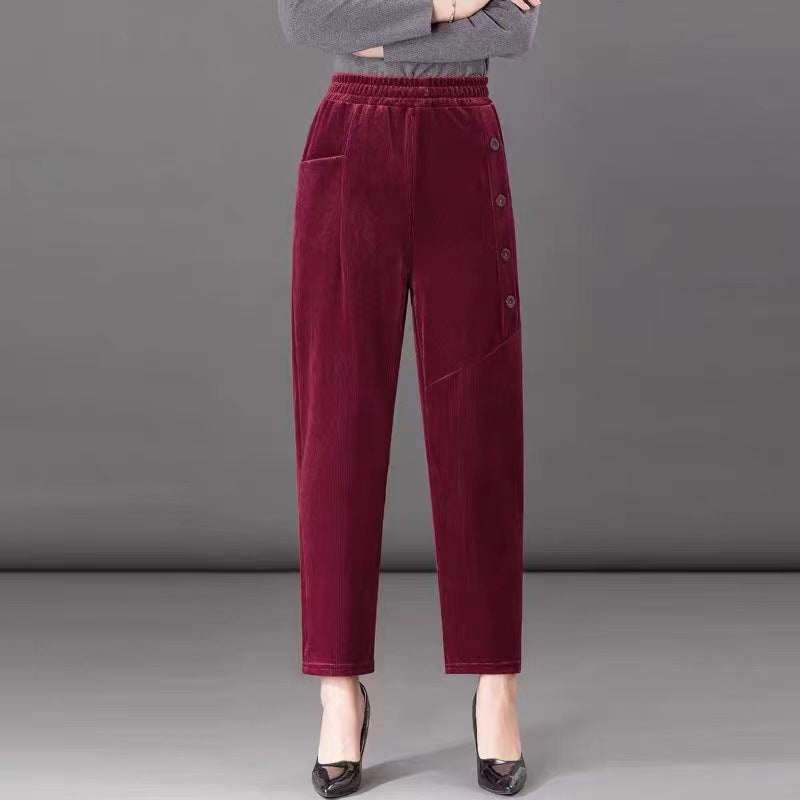 ✨️💕【XL-5XL】Pantalones largos de terciopelo con botones para mujer, nuevo estilo para otoño e invierno 2025