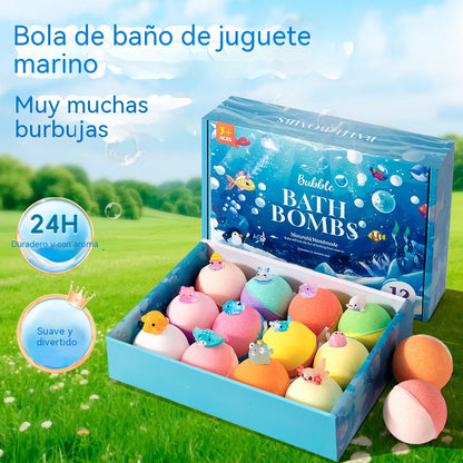 🛀💕12 piezas de bolas de sales de baño con forma de animales marinos (50 g/bola) para niños.
