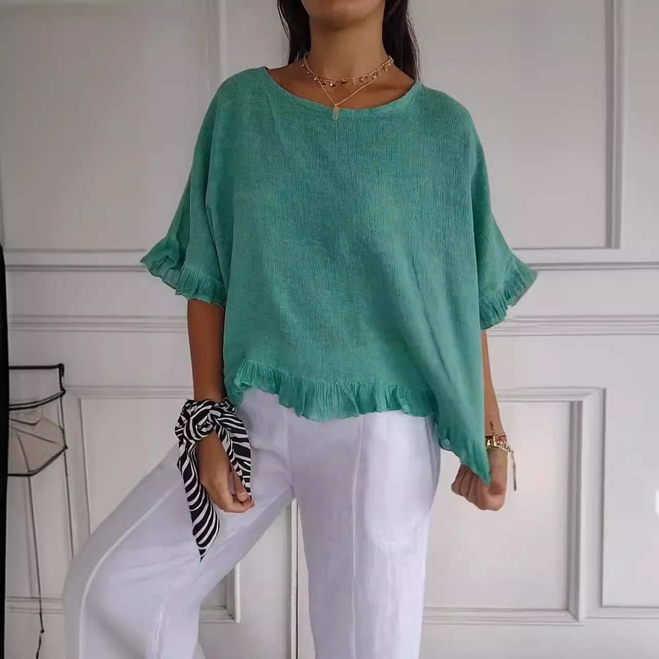 🌸【S-3XL】 Camiseta de Lino y Algodón para Mujer | Blusa Casual de Manga Corta, Fresca y Holgada ✨