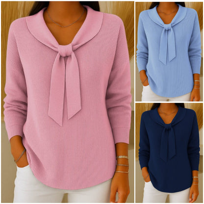 🎀Ženski enobarvni pulover z dolgimi rokavi in sprednjim zavezovanjem (40-90 kg) v akciji, ležeren in ohlapen kroj.