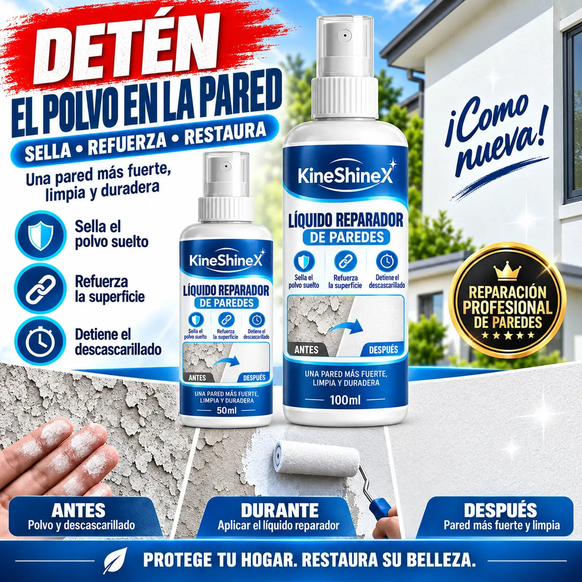 🏆💥Agente líquido reparador y endurecedor de paredes: combina funciones de relleno, sellado y refuerzo en un solo producto.
