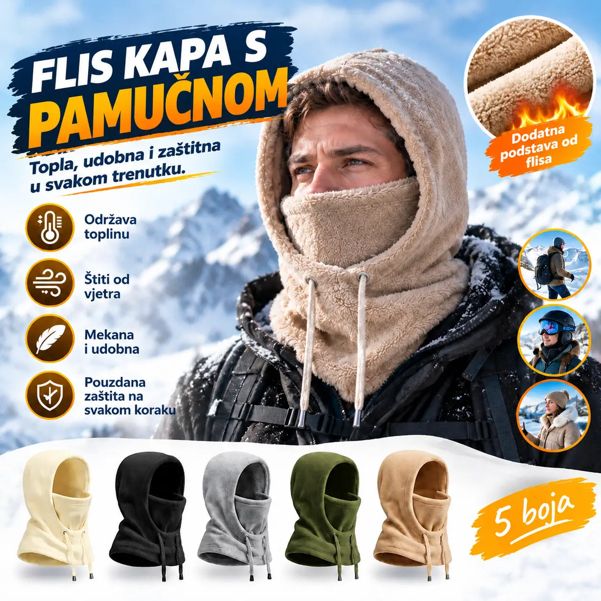 ❄️🧣 Zimska flis termalna balaklava | Debela vjetrootporna balaklava za skijanje, biciklizam, motociklizam i aktivnosti na otvorenom 🏍️🚴‍♂️