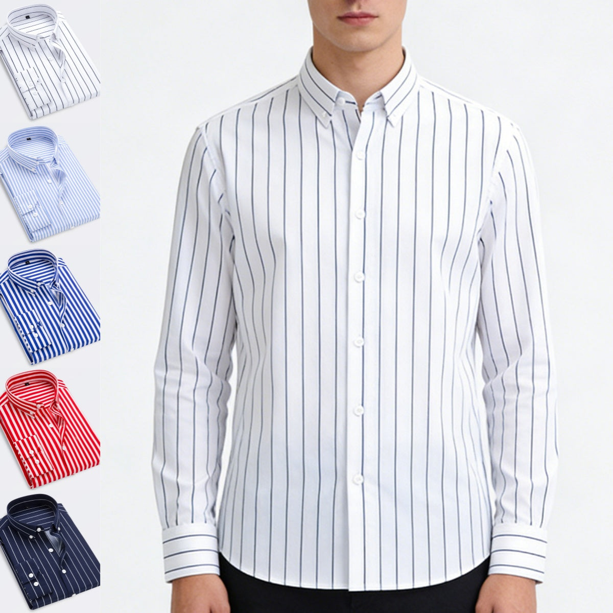 【Promo】Camisa de negocios a rayas de manga larga para hombre 【M-5XL】