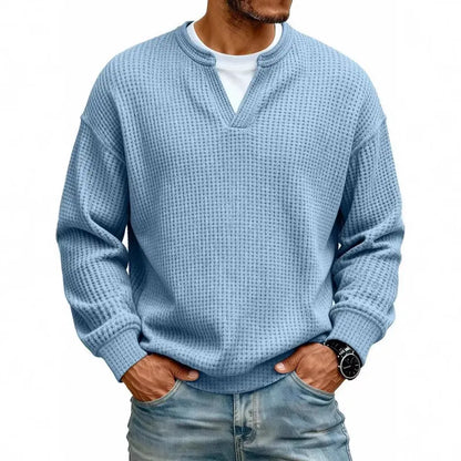 👚✨ Comodidad atemporal | Camiseta de manga larga para hombre con textura tipo gofre y efecto superpuesto