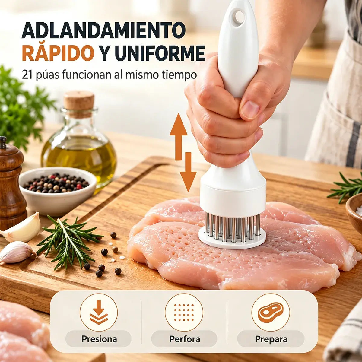 Ablandador de carne de acero inoxidable con 21 agujas para bistec, barbacoa y cocina