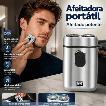 🧡 Mini afeitadora eléctrica portátil para hombre – Doble cabezal rotativo, recargable por USB, compacta y fácil de transportar ⚡